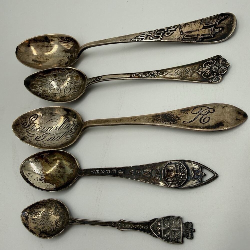 Lot 5 Antique Sterling Silver Souvenir Spoons 72.7g Greenleaf Crosby Scrap